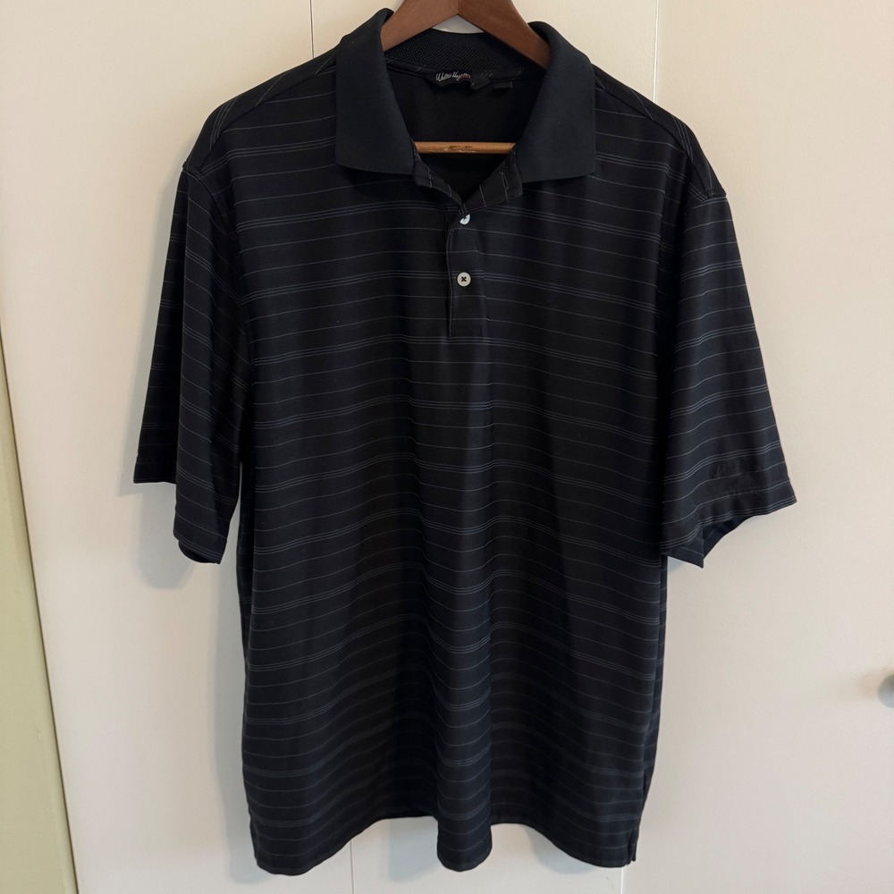 Walter Hagen Mens XL Polo Shirt Black Striped Short Sleeve Golf Performance Top